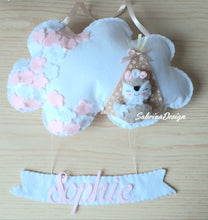 Carica l'immagine nel visualizzatore di Gallery, Fiocco nascita nuvola, fiocco nascita volpe, fiocco nascita feltro, decorazione cameretta neonati