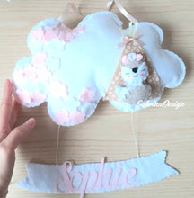 Carica l'immagine nel visualizzatore di Gallery, Fiocco nascita nuvola, fiocco nascita volpe, fiocco nascita feltro, decorazione cameretta neonati