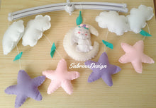 Load image into Gallery viewer, Giostrina culla coniglietto, giostrina con musica, giostrina luna e stelle