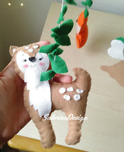 Load image into Gallery viewer, Giostrina culla musicale animali foresta, giostrina volpe, giostrina cerbiatto