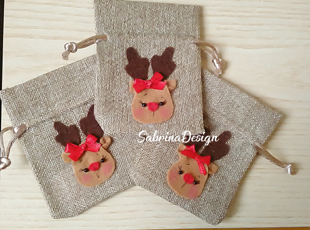 Sacchetto Natale con renna, sacchetti Natale SabrinaDesign