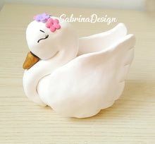 Load image into Gallery viewer, Cake topper cigno, cake topper battesimo, topper comunione, festa tema cigno SabrinaDesign
