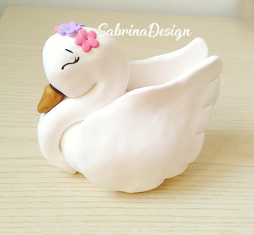 Cake topper cigno, cake topper battesimo, topper comunione, festa tema cigno SabrinaDesign