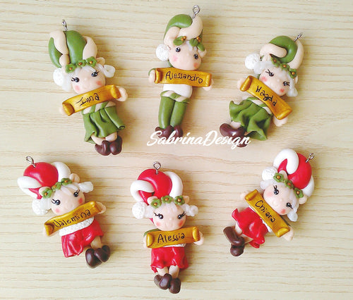 Elfo di Natale, elfo per albero, palline Natale, albero Natale, decorazioni Natale, calendario avvento, elfi fimo SabrinaDesign